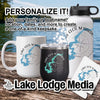 Personalized mug, tumbler, water bottle, and coaster with custom lake map design.