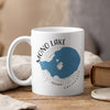 White mug with Mono Lake California map and compass design.