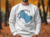 White sweatshirt with blue Lake Calhoun map and "Lake Calhoun Georgia" text.