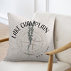 Cushion with Lake Champlain map and compass design, "New York" text.