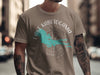 T-shirt with white text and turquoise map of Lake Kabetogama, Minnesota.