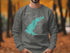 Gray sweatshirt with turquoise Ross Barnett Lake map and compass design.