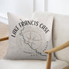 Pillow with Lake Francis Case map and compass design in South Dakota.