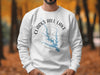 White sweatshirt with Clarks Hill Lake Georgia map and compass graphic.
