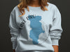 Light blue crewneck sweatshirt with Lake Piru California map and compass design.