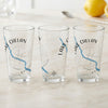 Three clear glasses with "Lake Chelan Washington" and a compass rose map design.