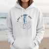 White hoodie with Lake Champlain Vermont compass and map graphic