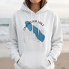 White hoodie with Onondaga Lake map, compass, and text "New York".