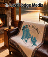 Woven blanket with Marco Island, Florida map and compass design.