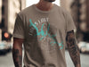 Taupe t-shirt with Falls Lake map and compass design, North Carolina.