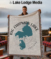 Man holding blanket with Big Chapman Lake map and Indiana text.