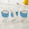 Three clear glasses with blue Lake McConaughy map graphics and text.