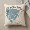 Pillow with a blue map of Big Sandy Lake, Minnesota and text.