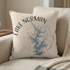 Pillow with Lake Norman map graphic and compass rose, "Lake Norman North Carolina" text.
