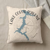 Cream pillow with Lake Coeur d'Alene map and compass design, Idaho text.