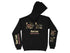 Black hoodie with "Cain Lake Washington" and nautical graphics on front and sleeves.