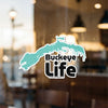 Turquoise map outline on sticker above "Buckeye Life" text.