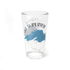 Clear glass pint glass with a blue map of Lake Superior and text.