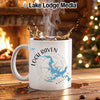 White mug with Loch Raven Maryland map and compass design.