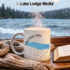 White mug with "Oneida Lake New York" and map design, by a window.
