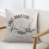 Lake Amistad Texas map design with compass on a light textured pillow.