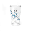 Clear glass with blue map of Falls Lake and compass rose design.