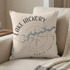 Light beige pillow with Lake Hickory North Carolina map and compass design.