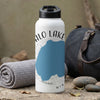 White water bottle with "PALO LAKE" text and blue lake map graphic.