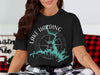 Black t-shirt with "Lake Harding Georgia" text and map outline on compass rose.