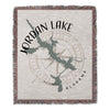 Jordan Lake Alabama map on a woven throw with a compass rose and fringed edges.