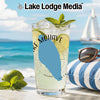 Glass with "Lake Mohave" and Nevada map on beach background