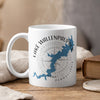 White mug with Lake Wallenpaupack map and compass design.