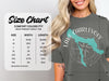 Comfort Colors 1717 heavyweight adult tee size chart with width and length measurements.