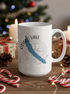 White mug with "Otisco Lake New York" and a compass rose design.