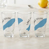 Three clear glasses with "Lake Louise" text and a blue lake graphic.