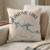 Pillow with a blue lake map and compass design for Salamonie Lake, Indiana.