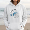 White hoodie with "Shoal Lake Ontario" text and a blue lake map on a compass.