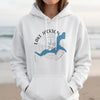 White hoodie with Lake Jackson Georgia map and compass graphic.