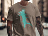 Brown t-shirt with turquoise Lynx Lake map and compass graphic.