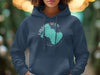 Dark blue hoodie with Lake Calhoun Georgia map and compass design.