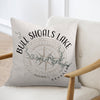 Pillow with "Bull Shoals Lake Arkansas" text and compass graphic.