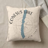 Cream pillow with Conesus Lake map, compass rose, and New York text.