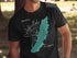 Black t-shirt with teal Carlyle Lake outline and compass rose graphic.