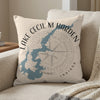 Cushion with Lake Cecil M Harden map and compass design in Indiana.