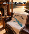 Woven throw blanket featuring Rathbun Lake Iowa map and compass design.