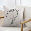 Pillow with Lake George map, compass rose, and "New York" text.