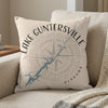 Decorative pillow featuring a map of Lake Guntersville, Alabama with a compass rose.
