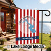 Garden flag with red and white stripes, Lake Livingston map, and "The Smith Family".