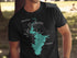 Black t-shirt with turquoise Lake Buchanan map and compass, Texas.