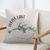 Pillow with Weiss Lake Alabama map and compass design.